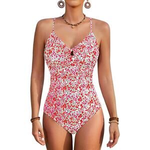 New Medium Floral One Piece Push Up, Tummy Control, Full Coverage Swimsuit